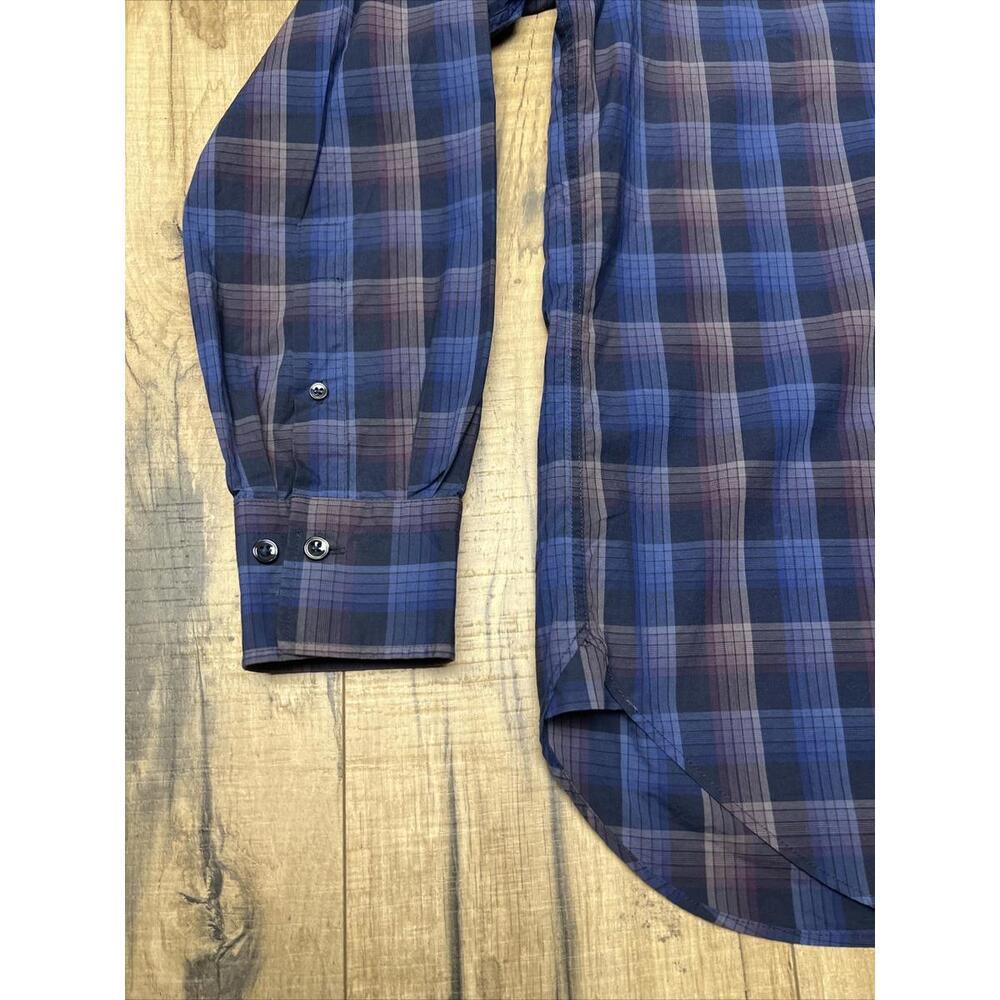 FACONNABLE Club Button-Down Shirt M Blue Plaid Cotton Long Sleeve Preppy. - Picture 2 of 11